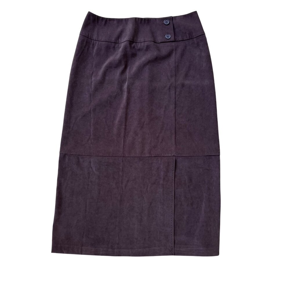 Norton Stretch Long Pencil Skirt 14 Walnut Brown Poly Suede Western Y2K Office